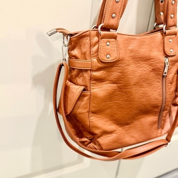 Women’s Tan Tote Bag with Decorative Cross - Picture 6 of 13